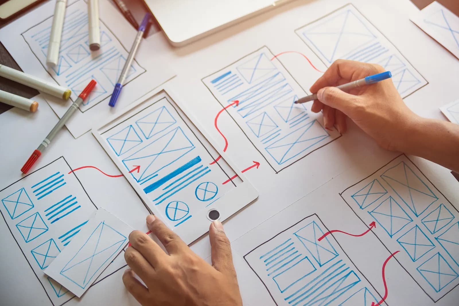 UX design wireframes and user testing